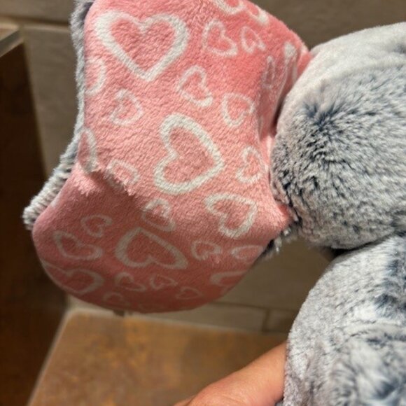 Aurora Gray Elephant Plush Stuffed Animal 12" Pink Ears With Hearts Love Soft - Picture 6 of 7